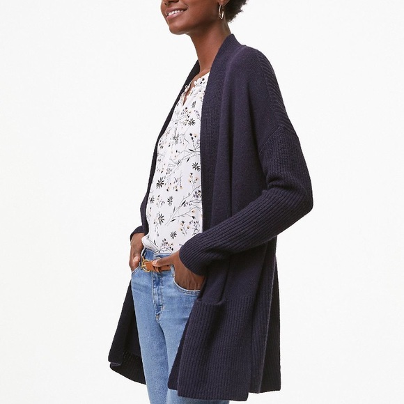 Loft Sweaters | Loft Pointelle Open Cardigan in Fresh Navy Heather | Color: Blue | Size: Xs | Abrinsfield's Closet